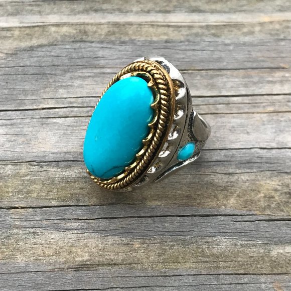 Men Rings Silver/Gold Tone Blue Stone Fashion Ring - Picture 5 of 11